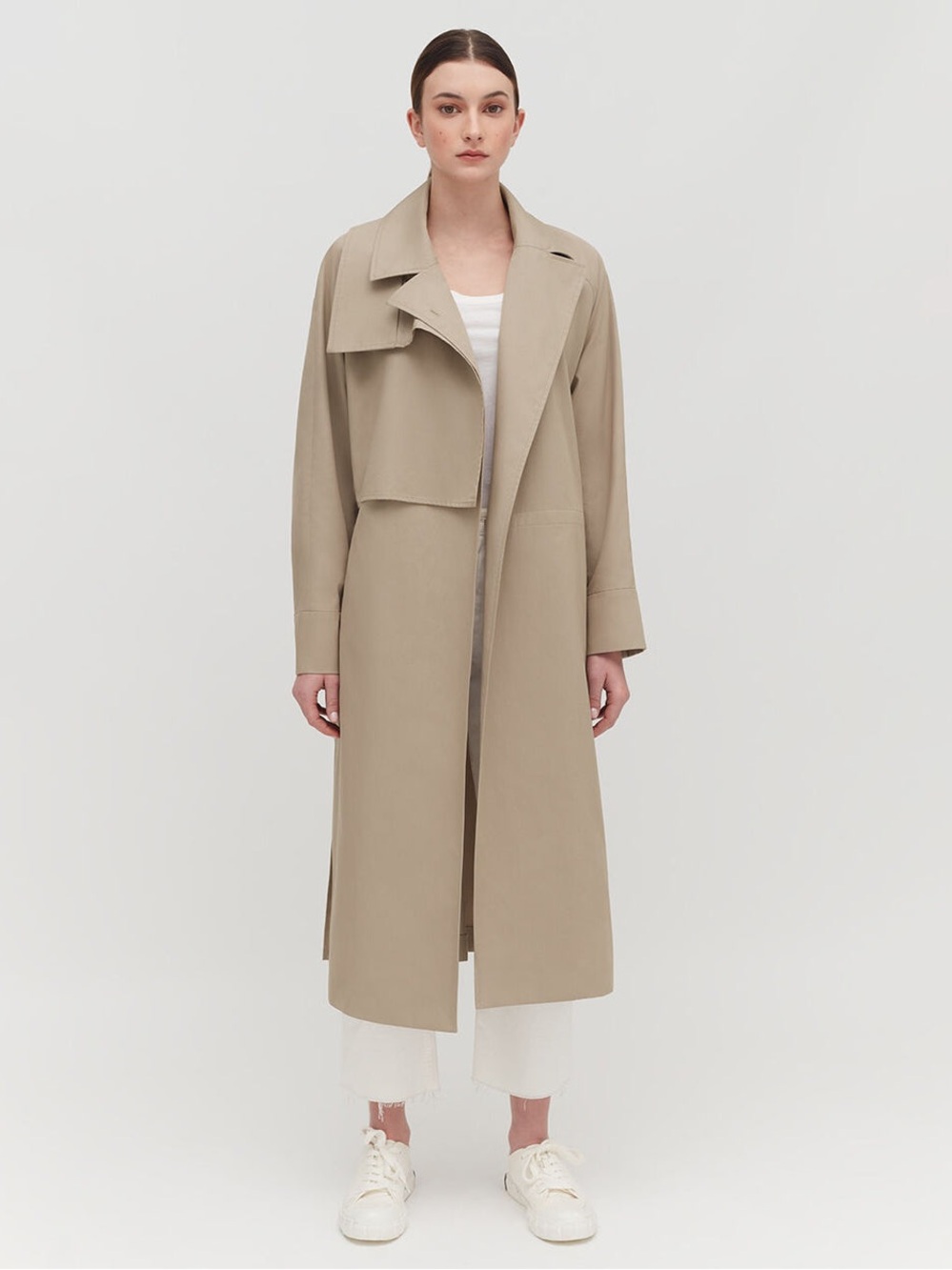 Cuyana Relaxed Trench Dune Beige Belted Cotton Coat Quiet Luxury XL